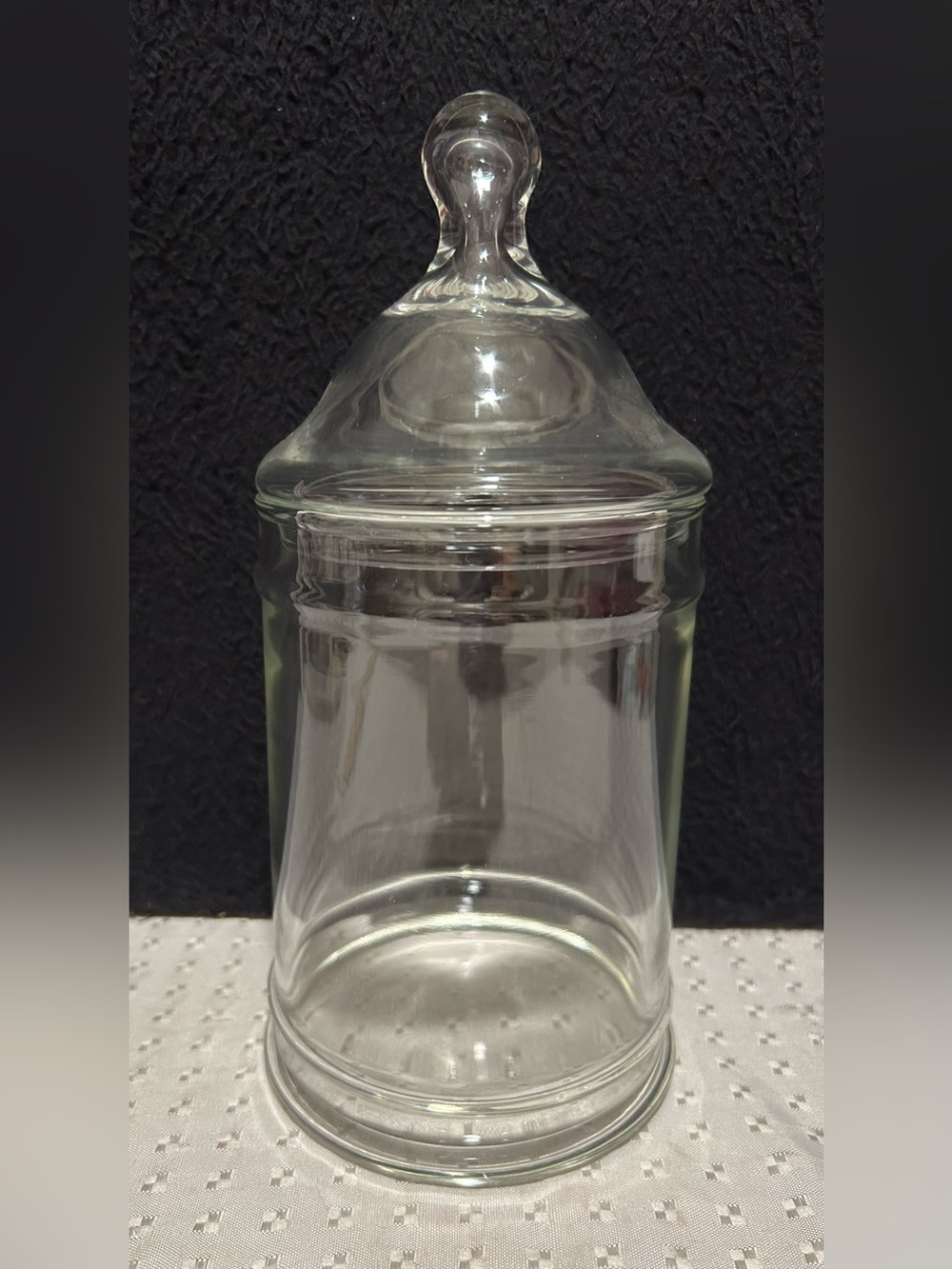 Vintage Clear Glass Apothecary Jar with Finial Lid 9 Inch Storage Canister
